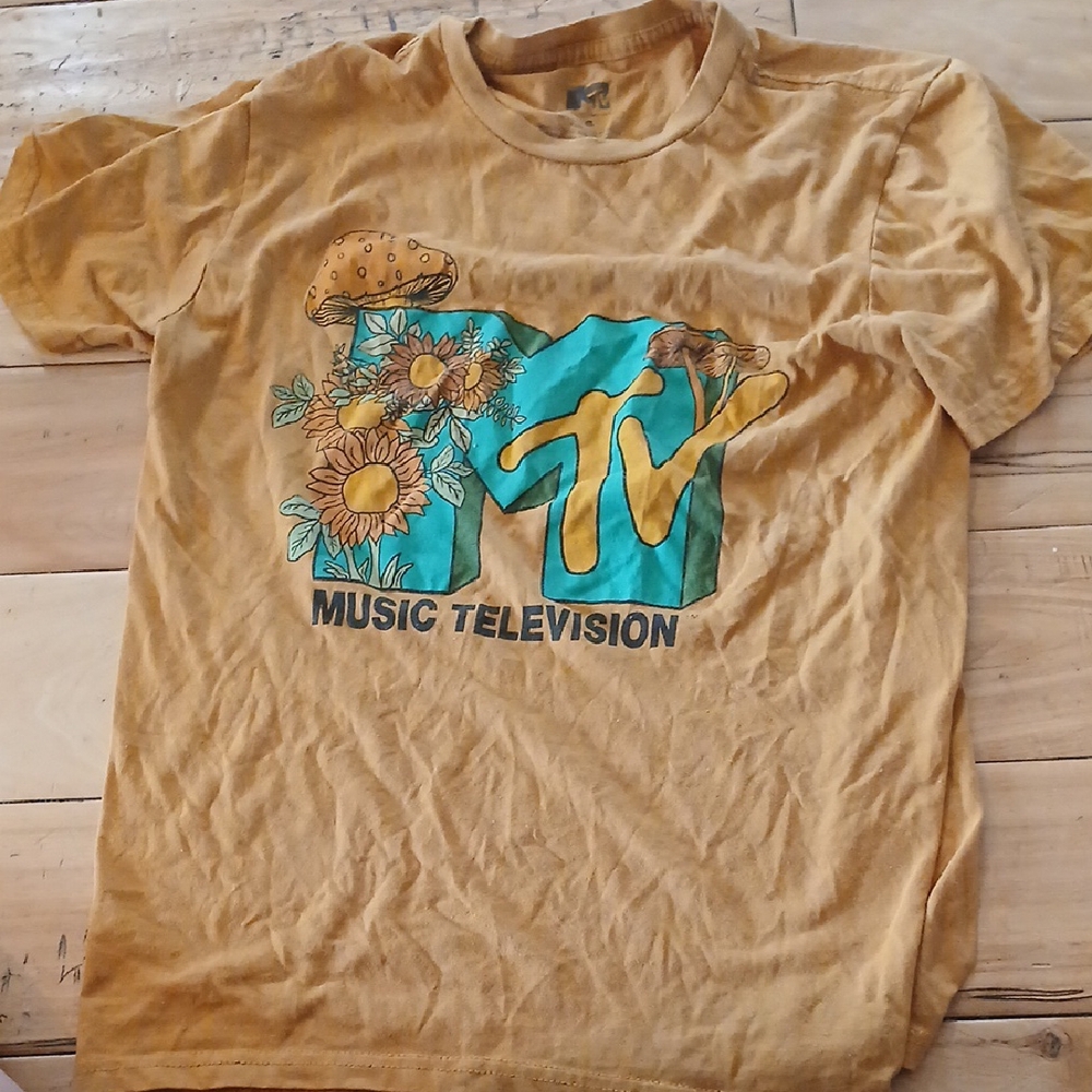 MTV Logo Tee in Blue and Tan